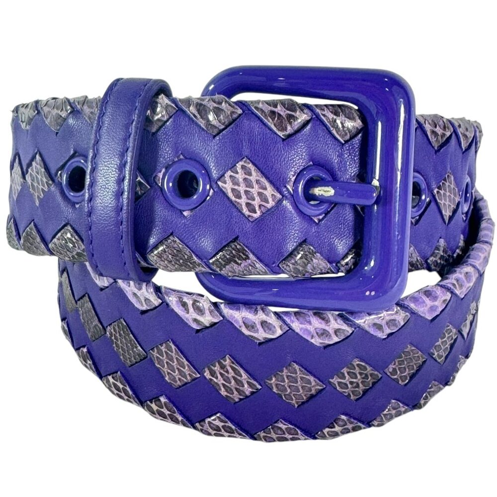 BOTTEGA VENETA Purple Woven Leather & Snakeskin Braided Women Belt 85/34